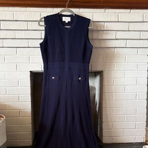Pomander Place Navy Sleeveless Knit Pleated Midi Dress
